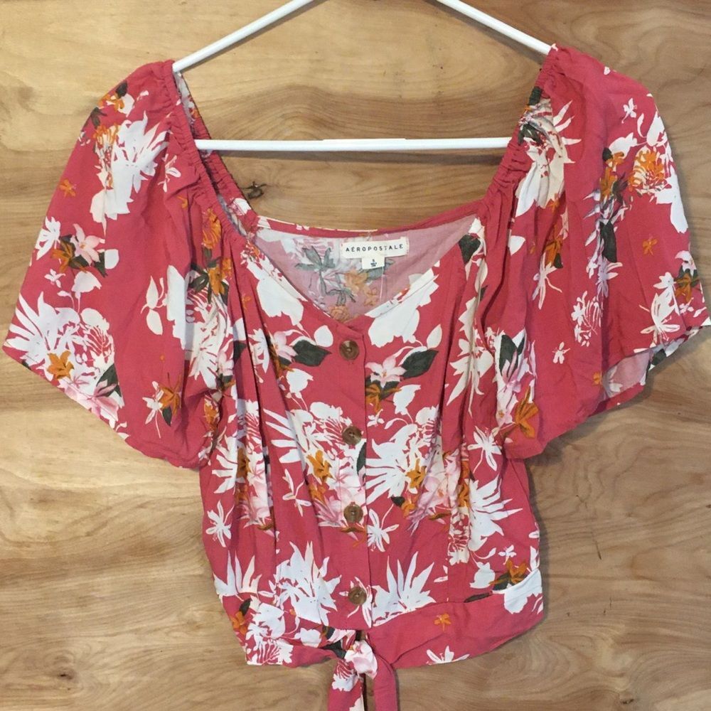 NWT aeropostale Sm Floral Button Front Tie Shirt.
